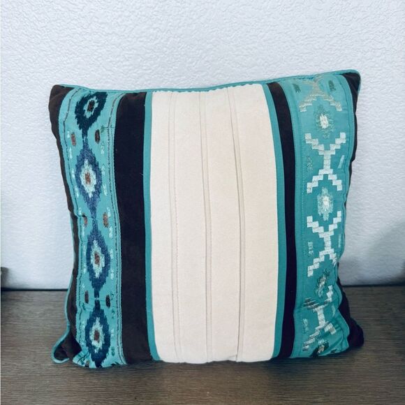 Turquoise Teal Brown Aztec Southwest Western Throw Pillow - Picture 2 of 4